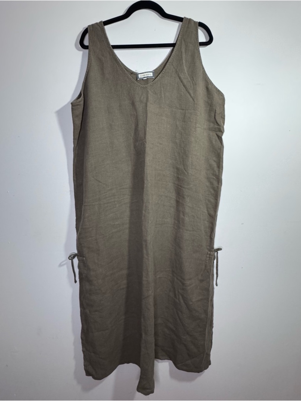 Bernadette’s Linen Midi Dress Vintage 3X Fits 1X 2X Brown Pockets USA
